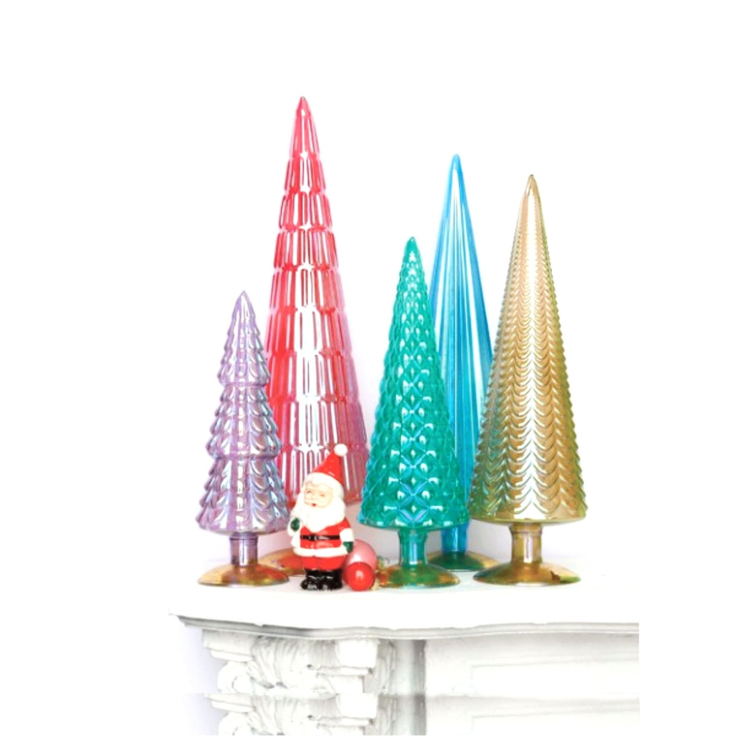 Iridescent Jewel Glass Trees Set of 5