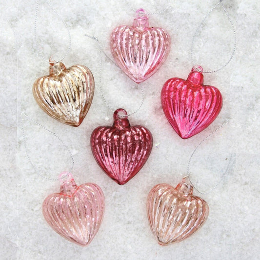 Heartfelt Stripe Mercury Glass Ornaments