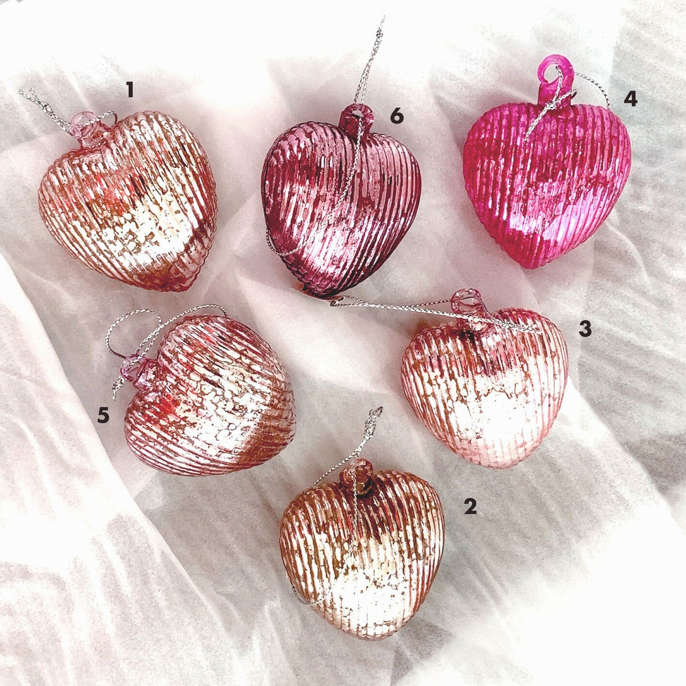 Heartfelt Stripe Mercury Glass Ornaments