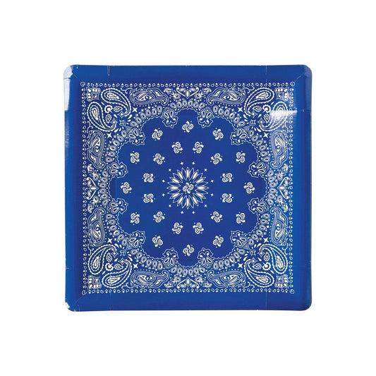 Blue Bandana Square Paper Plate