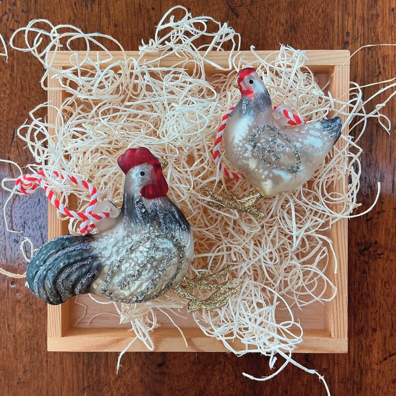 Farmhouse Rooster and Hen Ornaments