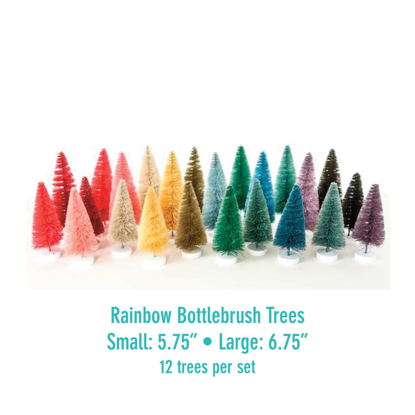 Rainbow Hue 6.75" Bottlebrush Trees Set of 12