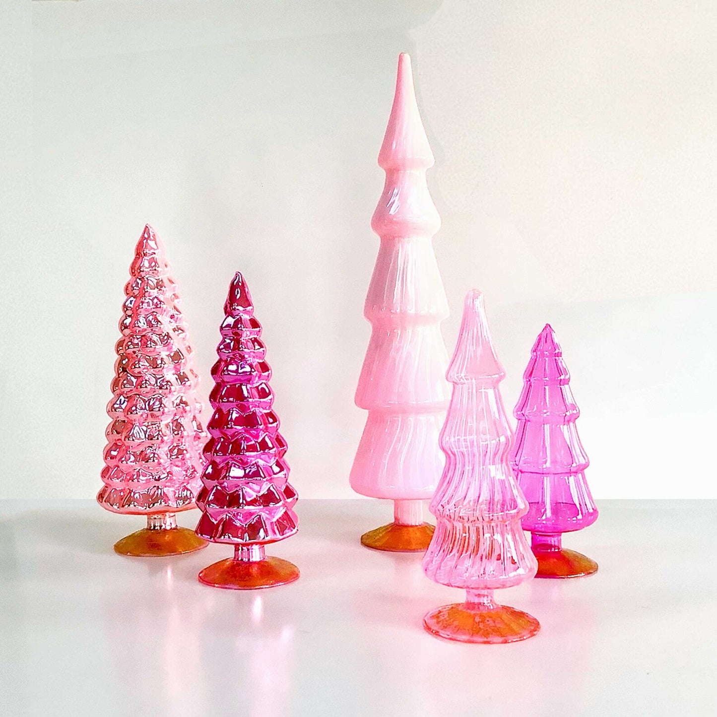 Pink Hue Large Glass Trees, Set of 5