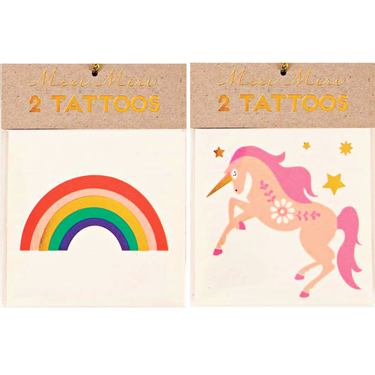Pink Unicorn and Rainbow Tattoos