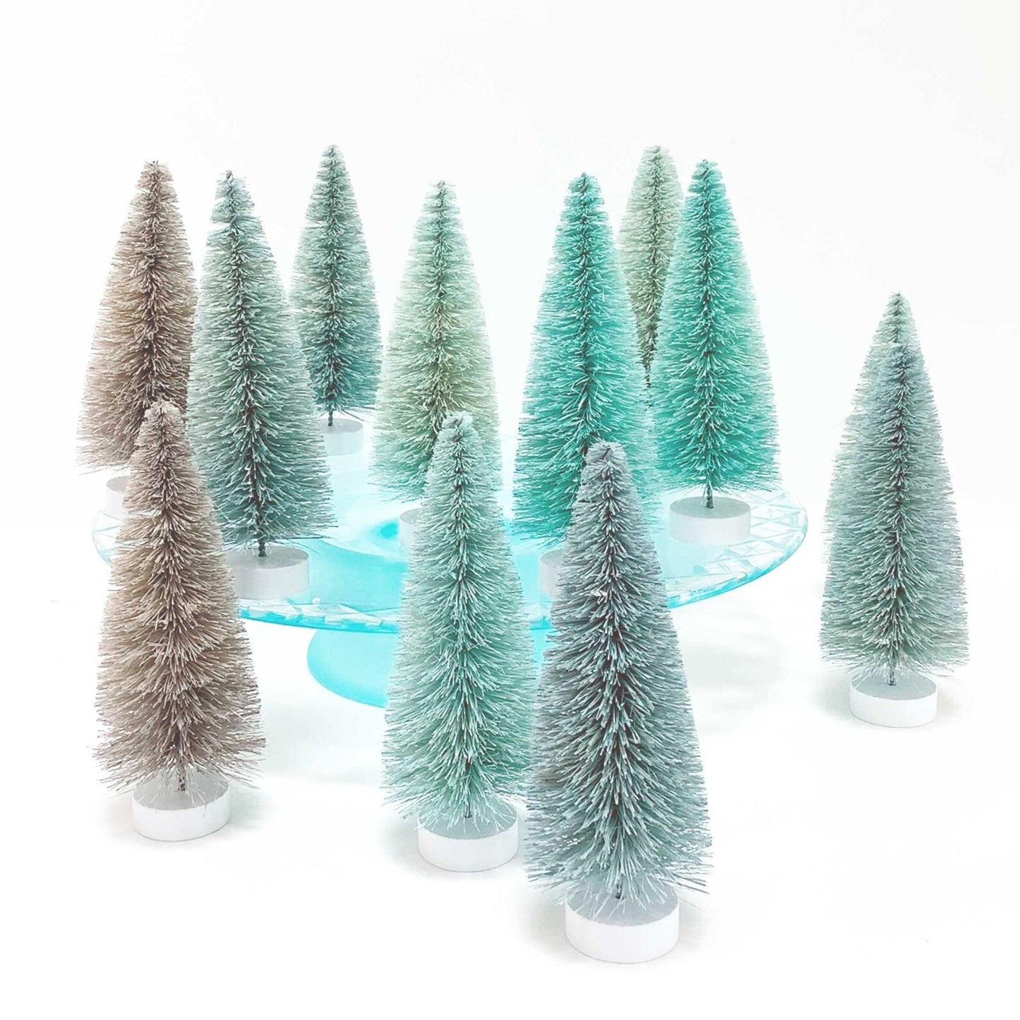 Winter Blue Bottlebrush Trees Set of 12
