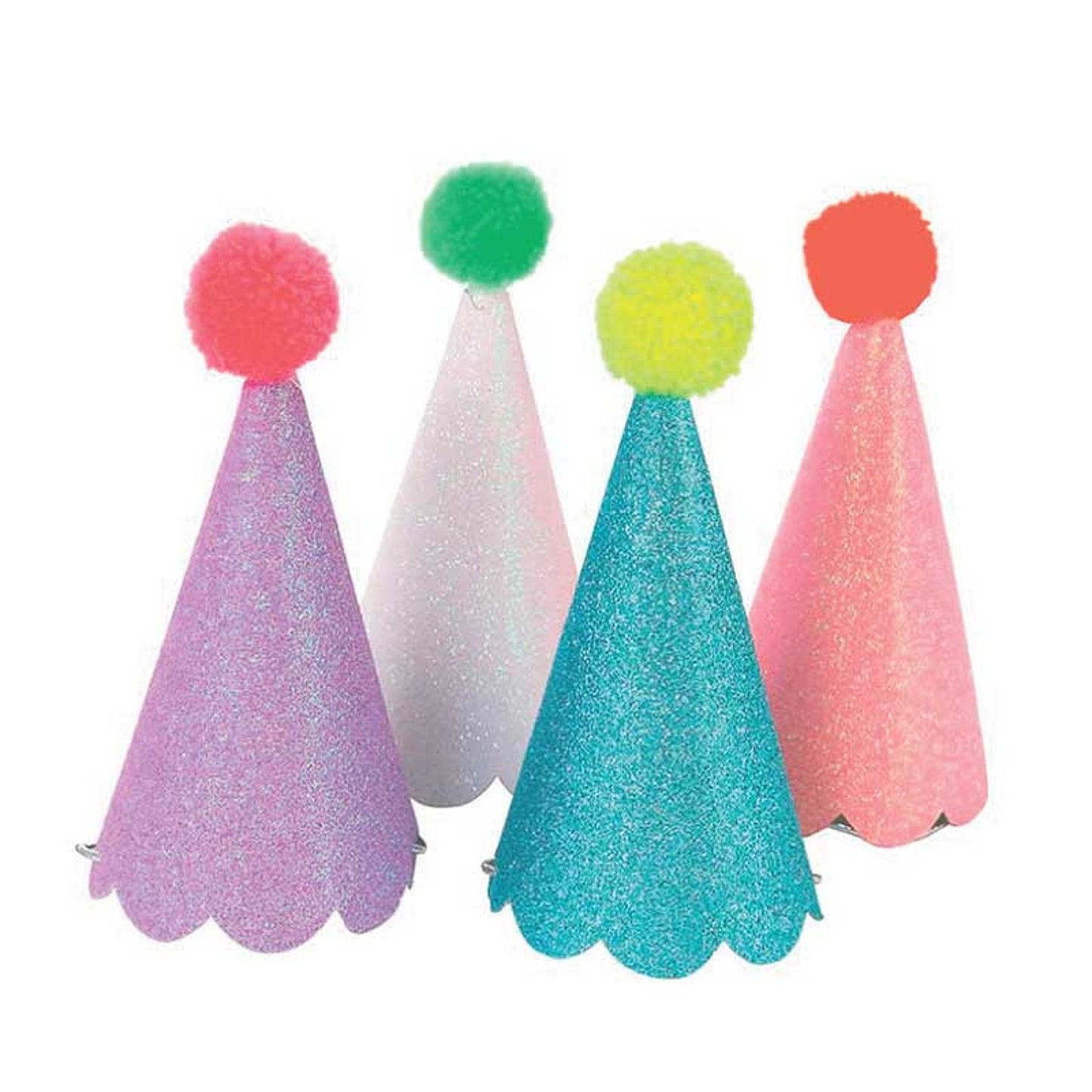 Glitter Party Hats With Pom Poms