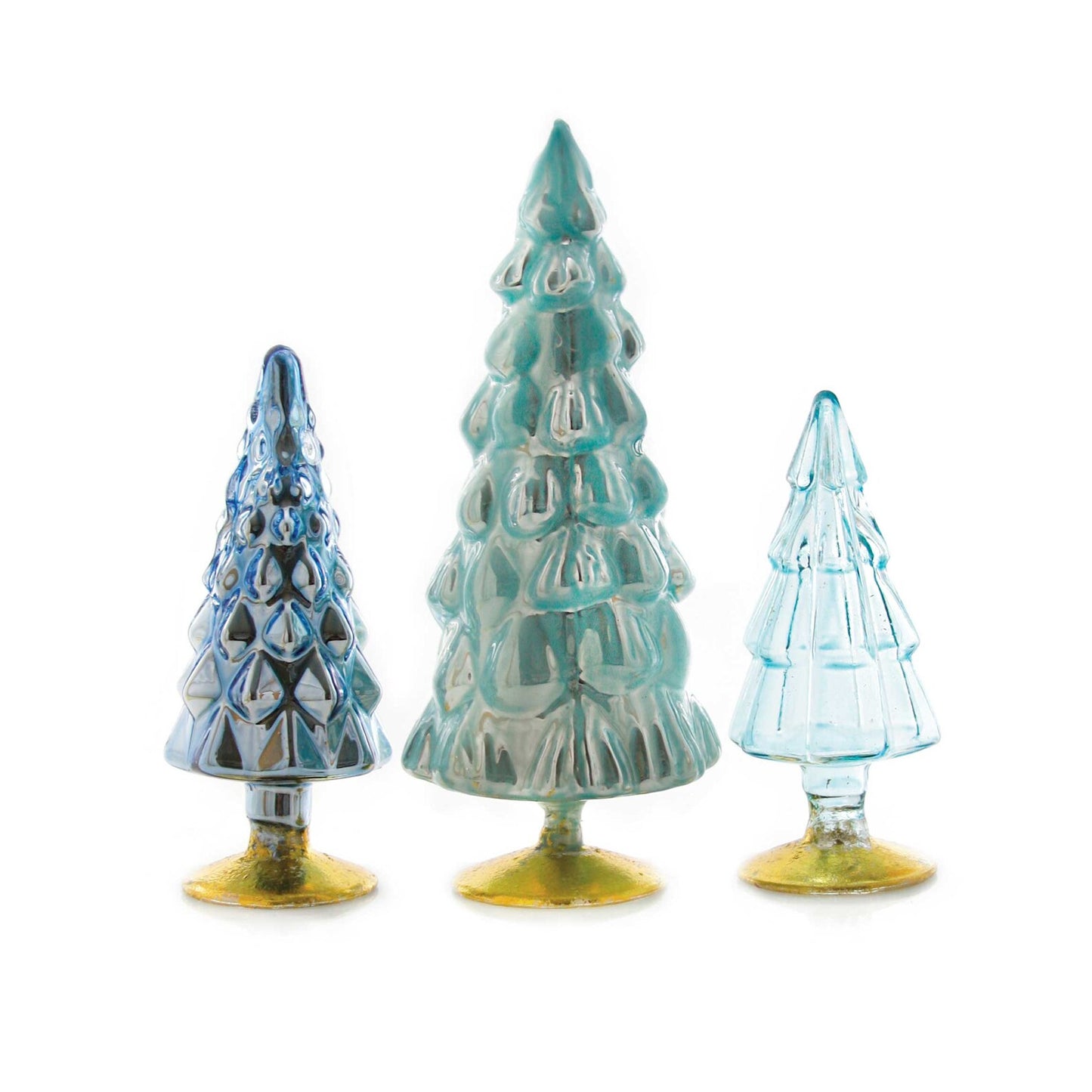 Snowfall Aqua Small Glass Trees Set of 6