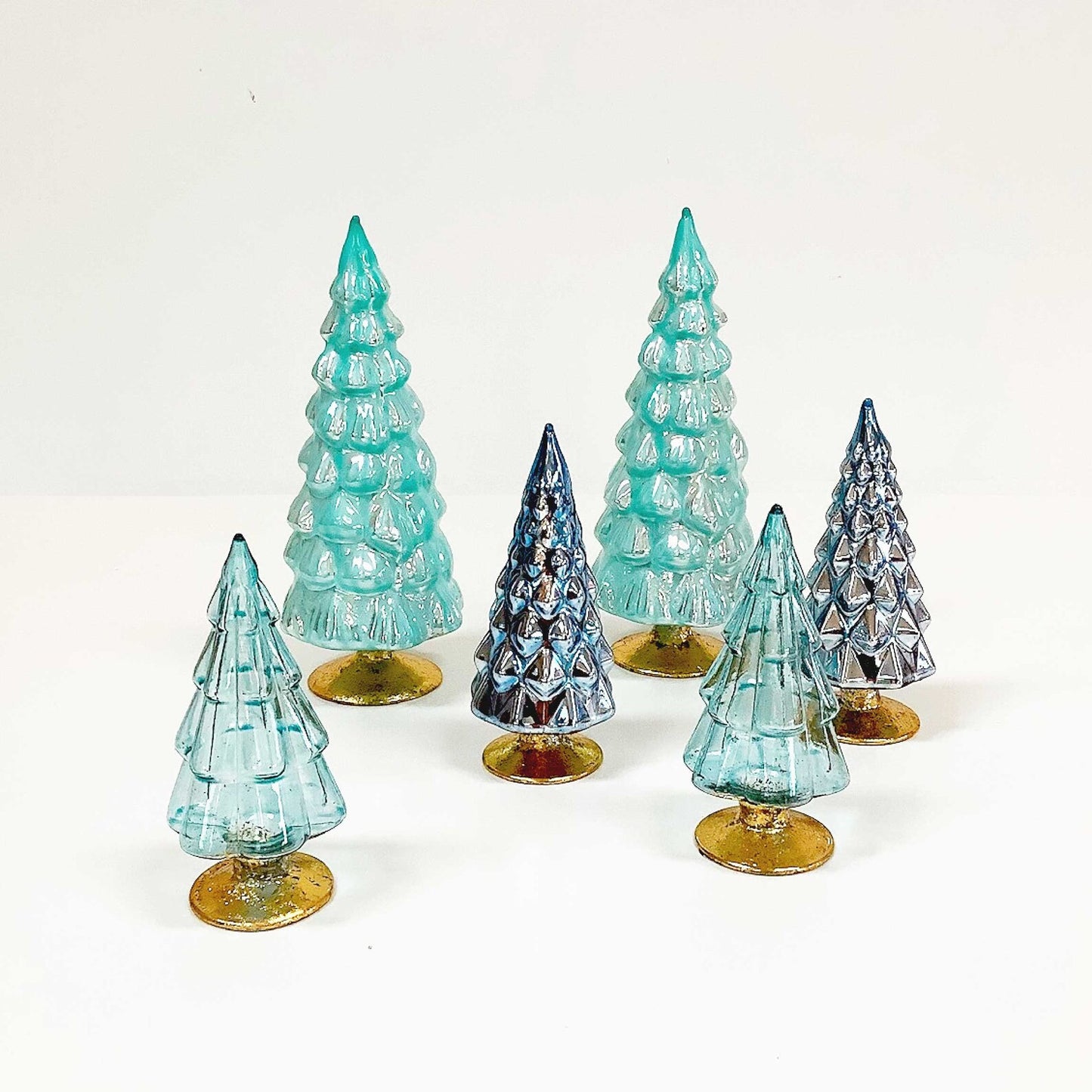 Snowfall Aqua Small Glass Trees Set of 6