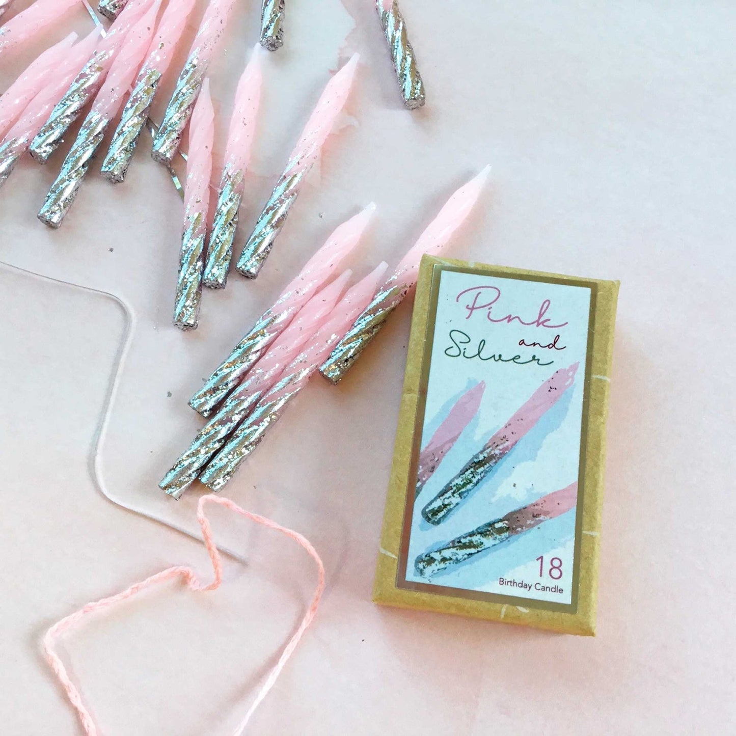pink birthday candles silver dipped