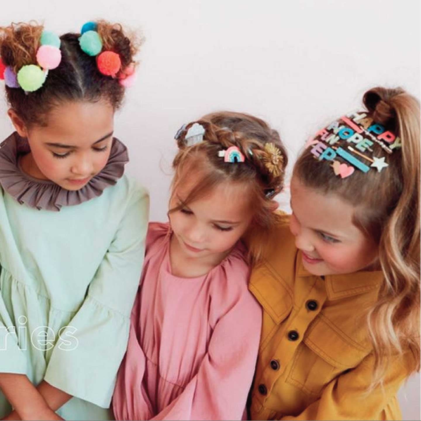 Gingham and Big Pompom Hair Clips