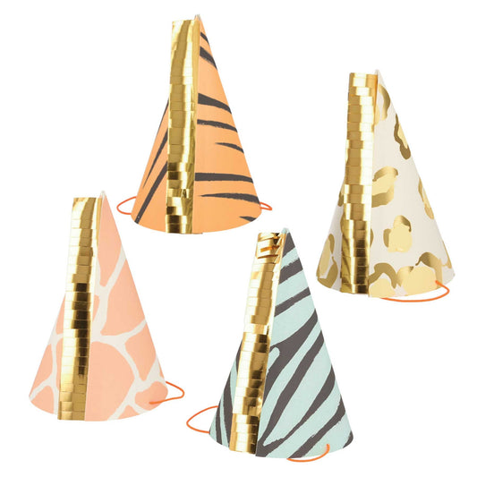Safari Animal Print Party Hats with Gold Fringe
