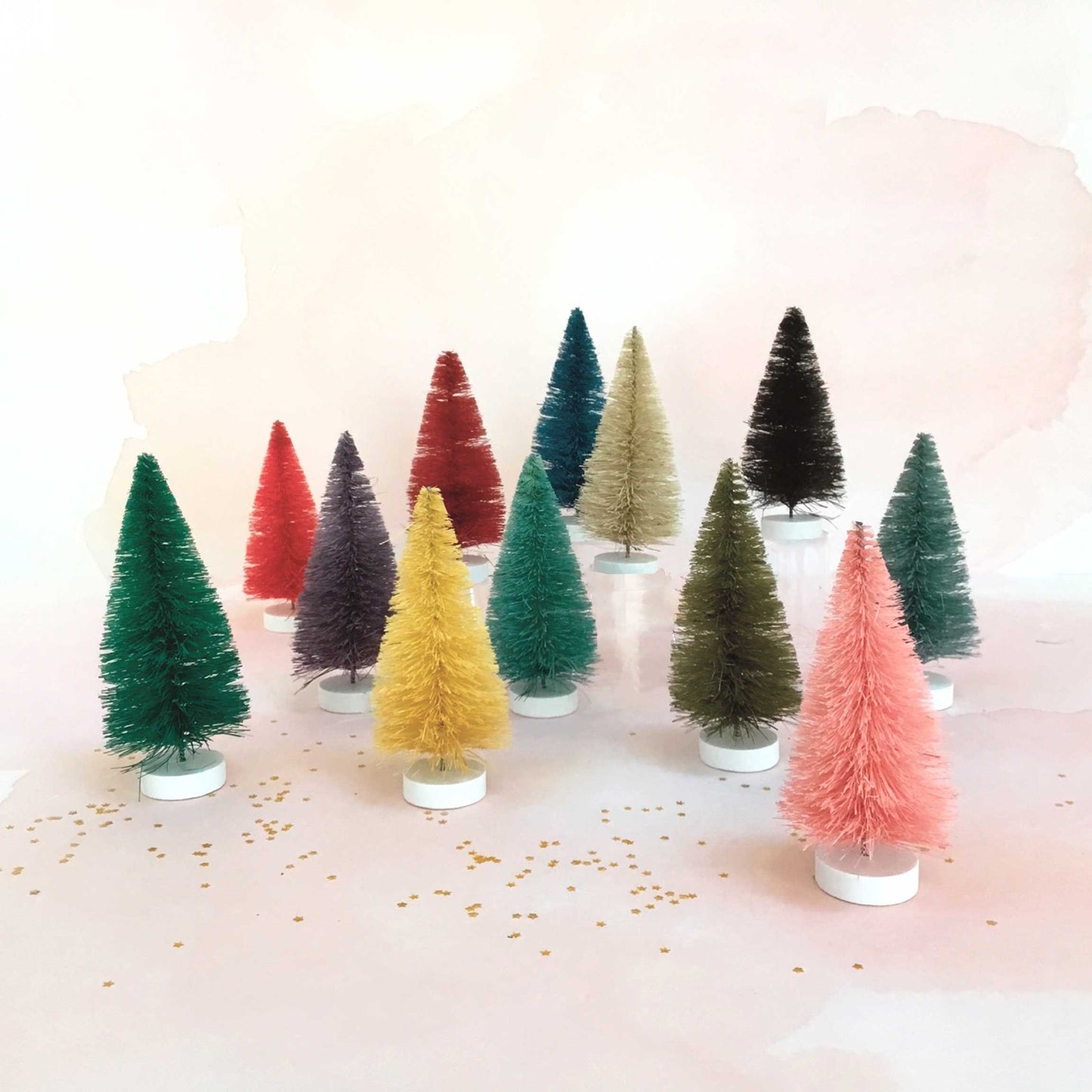 Rainbow Hue 4" Bottlebrush Trees Set of 12