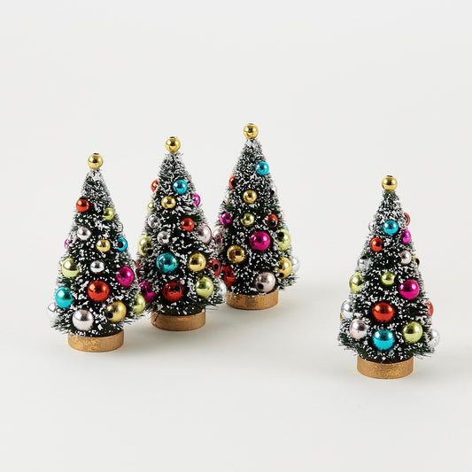 Mini Bottlebrush Trees with Baubles Set of 4