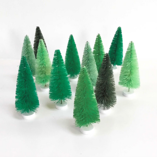 Green Hue Bottlebrush Trees Set of 12