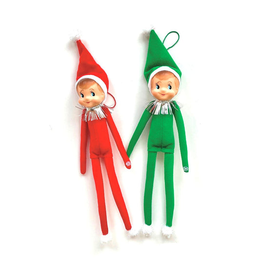 Pixie Elf Knee Hugger Ornament in Red or Green