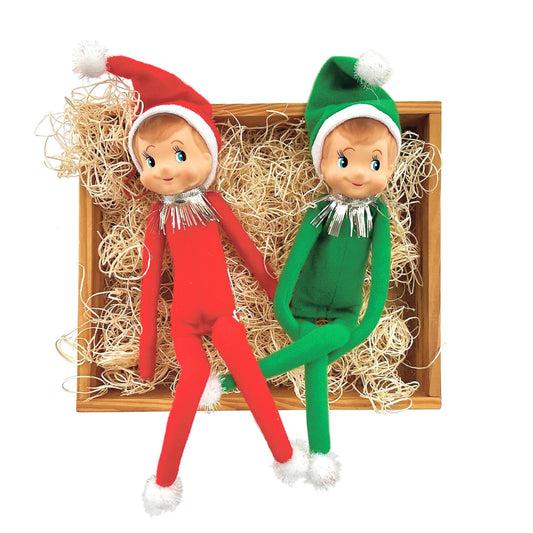 Pixie Elf Knee Hugger Ornament in Red or Green