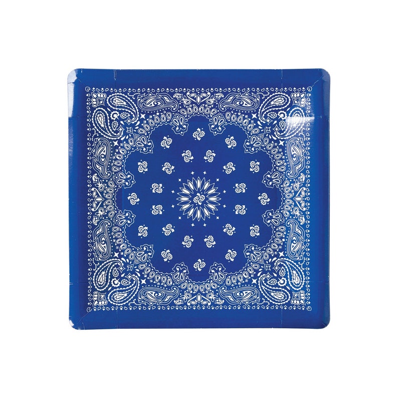 Blue Bandana Square Paper Plate