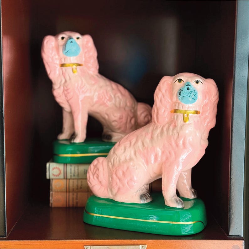 Cody Foster 8" Staffordshire Dog Pair, Pale Pink