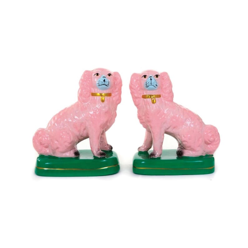 Cody Foster 8" Staffordshire Dog Pair, Pale Pink