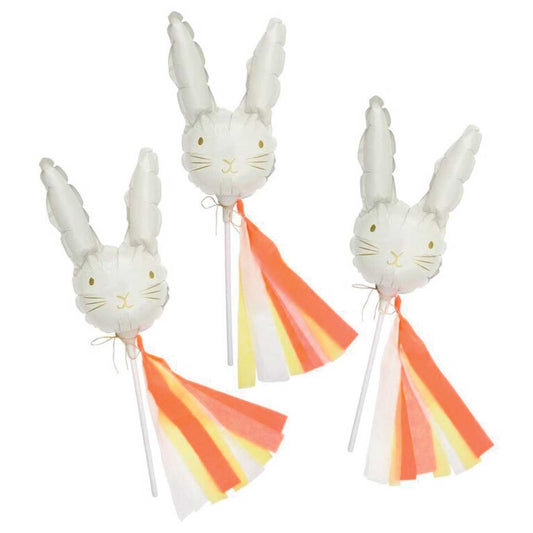 6 Foil Bunny Balloons on Sticks