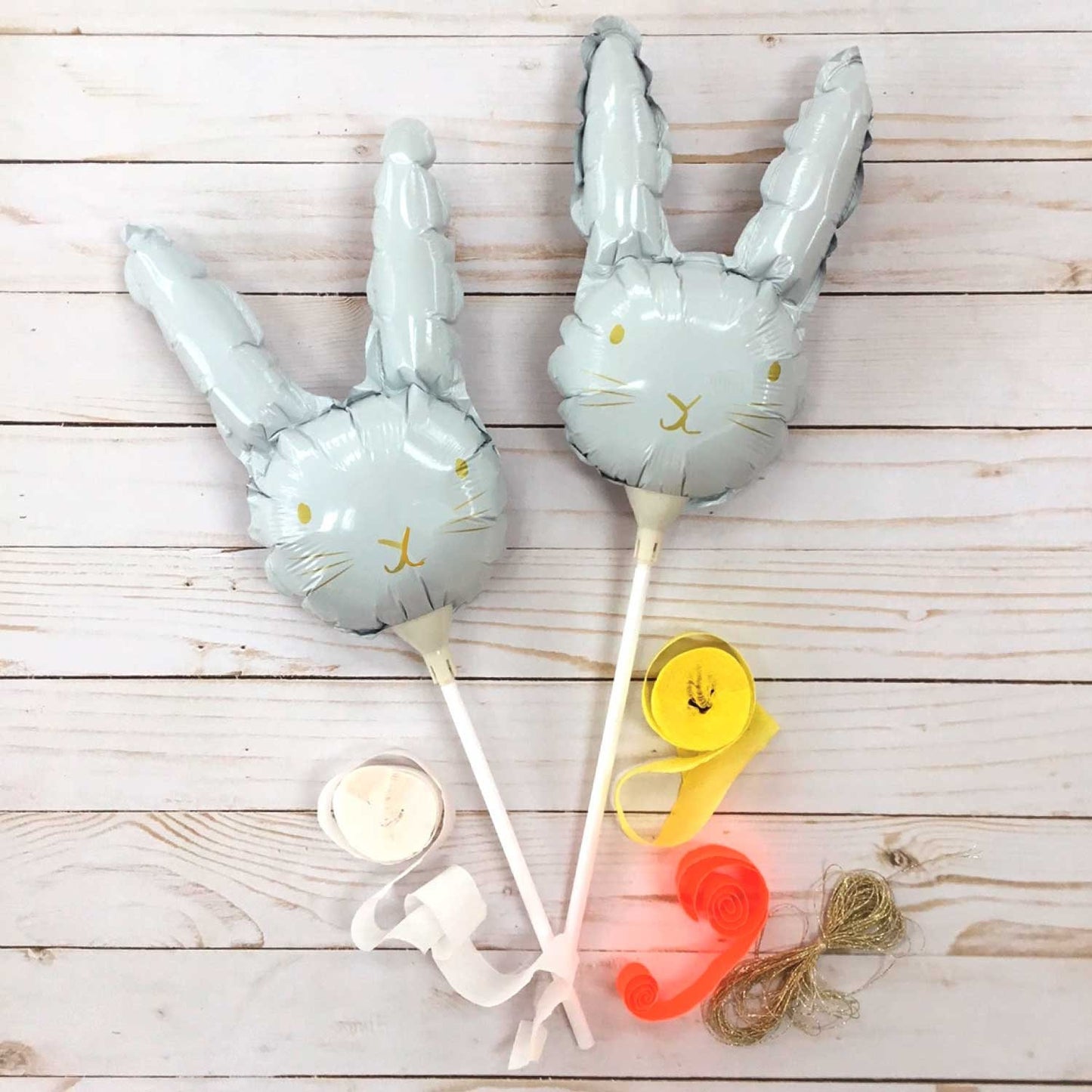 6 Foil Bunny Balloons on Sticks