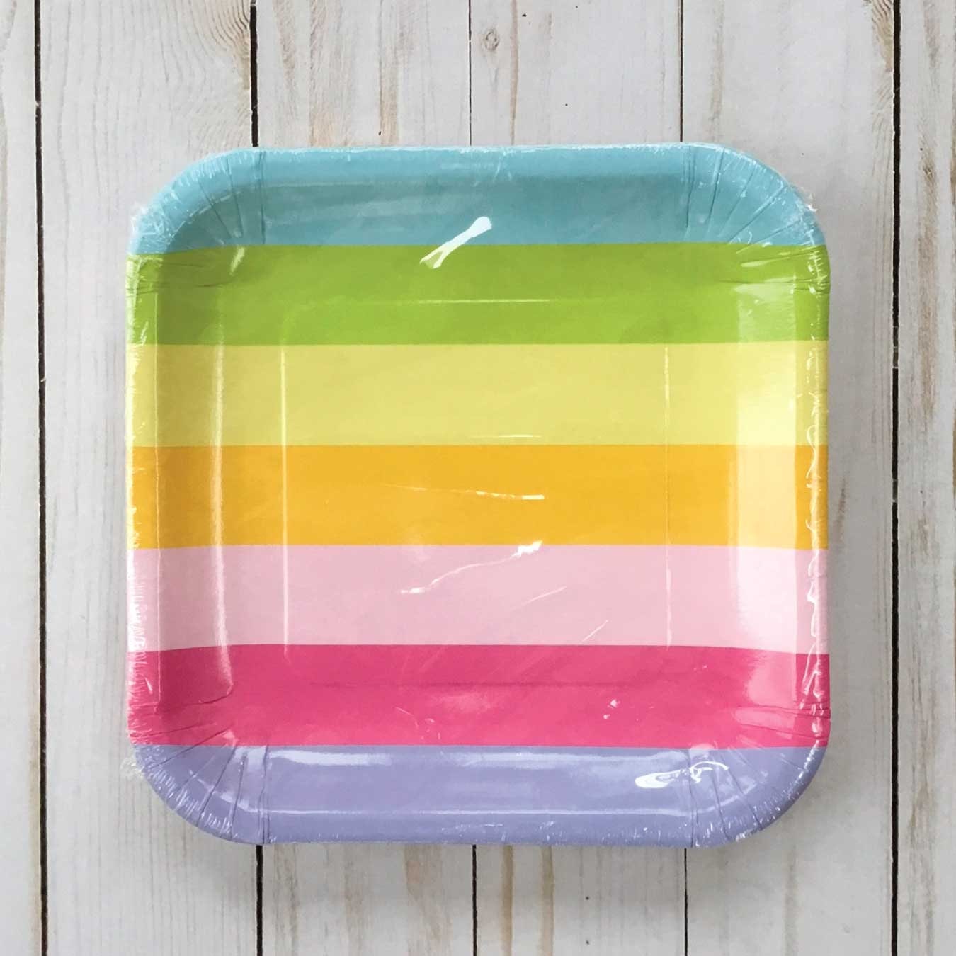 Pastel Rainbow Stripe Square Plates