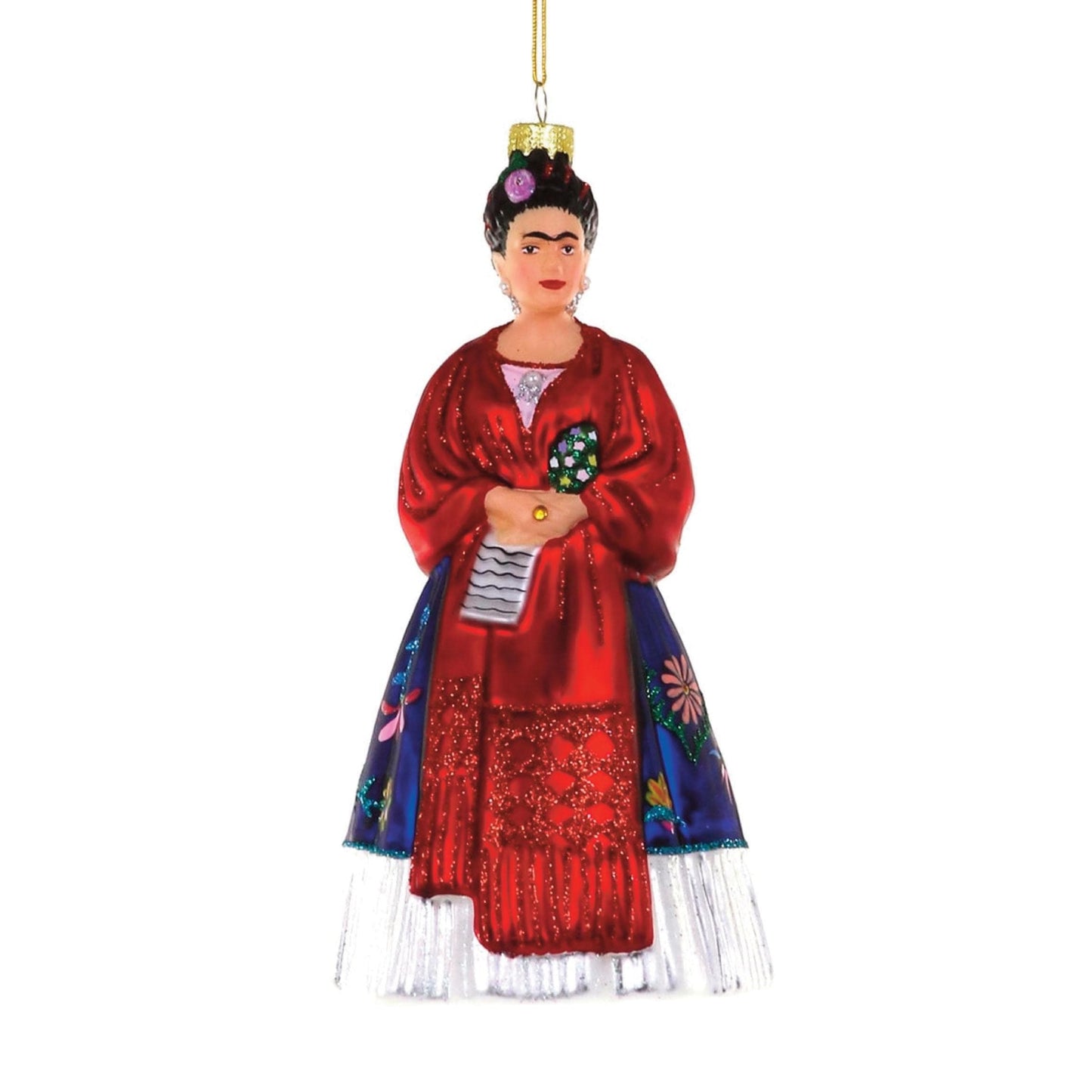 Cody Foster Frida Glass Ornament, Red Shawl and Petticoat
