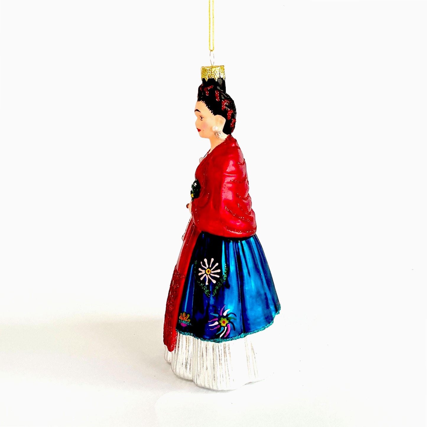 Cody Foster Frida Glass Ornament, Red Shawl and Petticoat