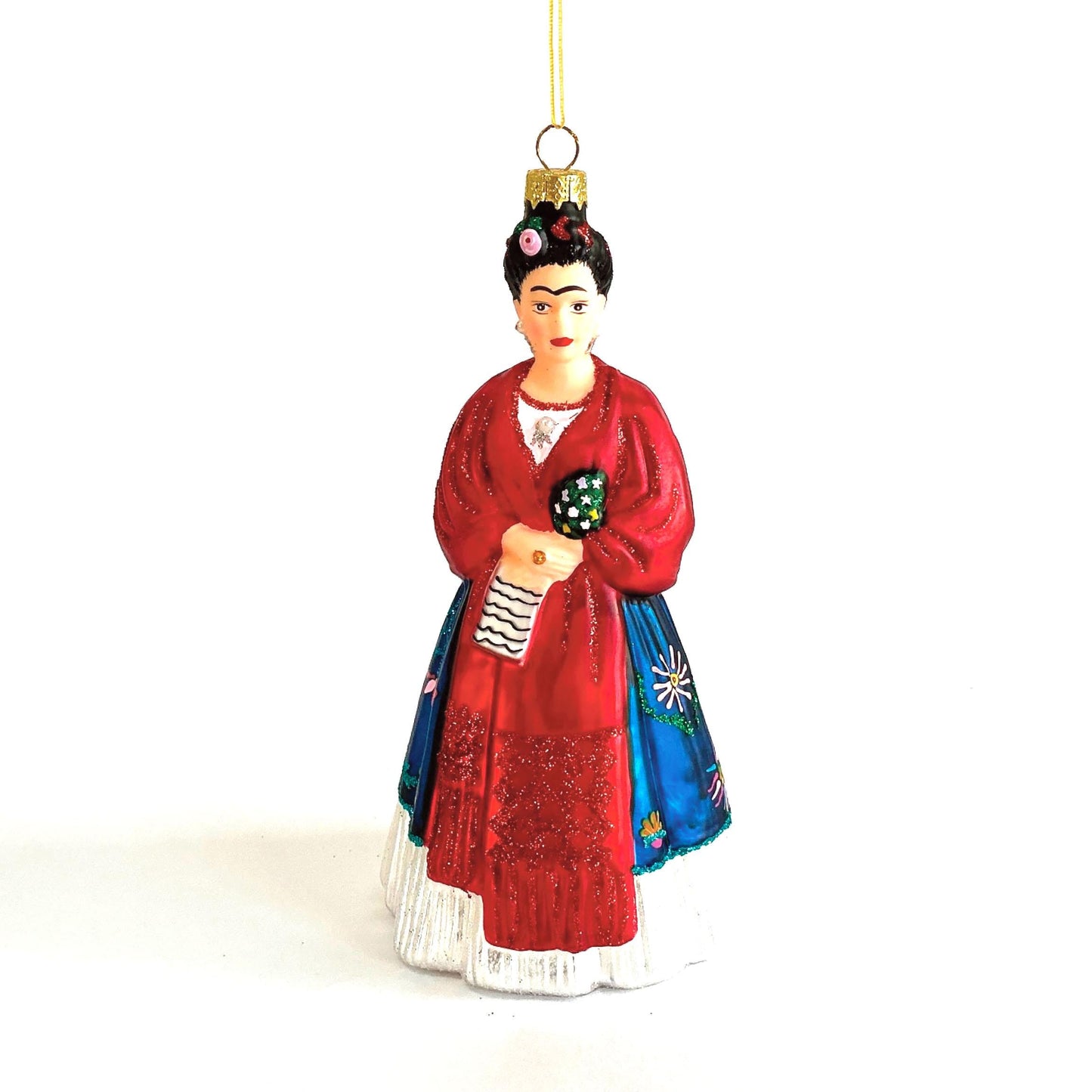 Cody Foster Frida Glass Ornament, Red Shawl and Petticoat