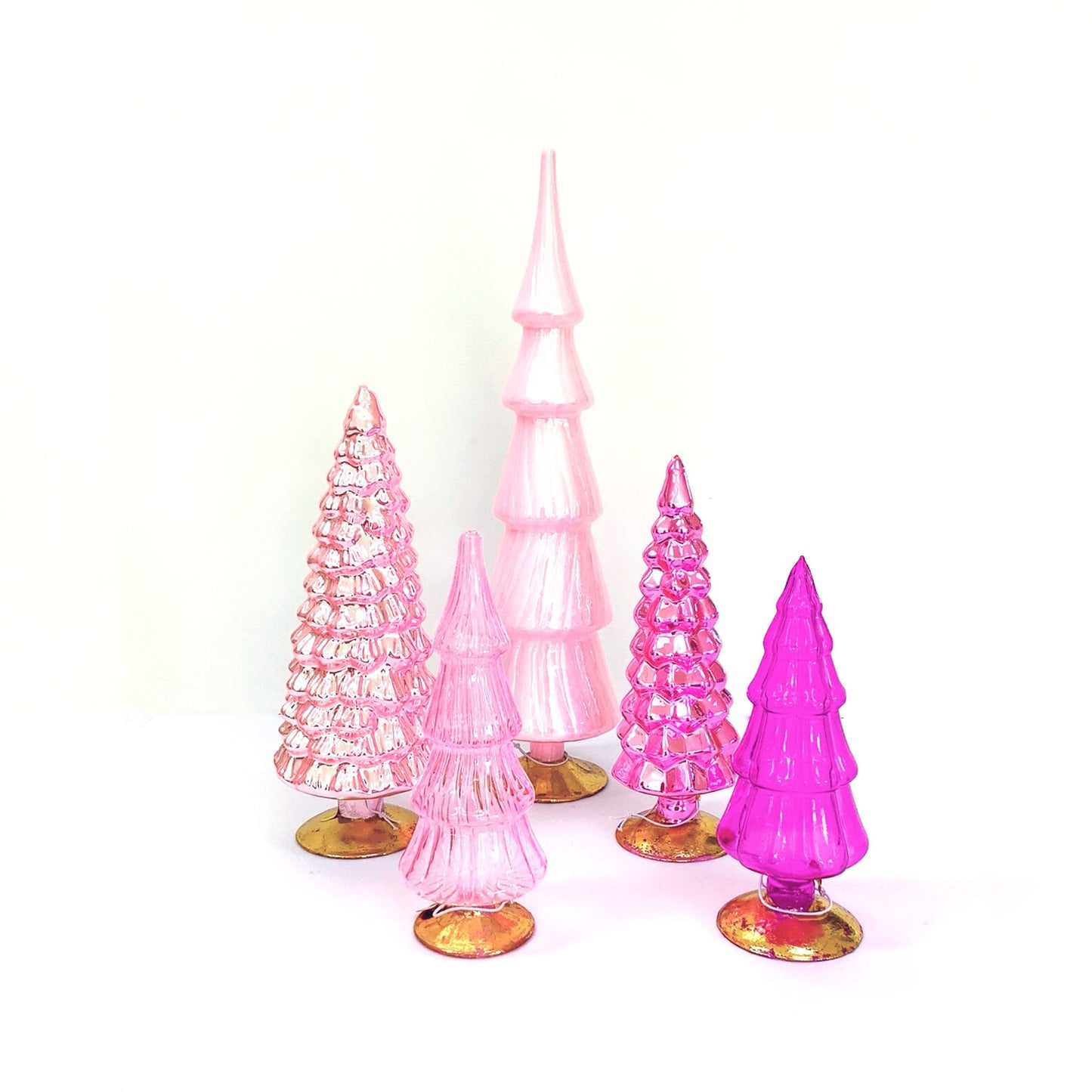 Pink Hue Large Glass Trees, Set of 5