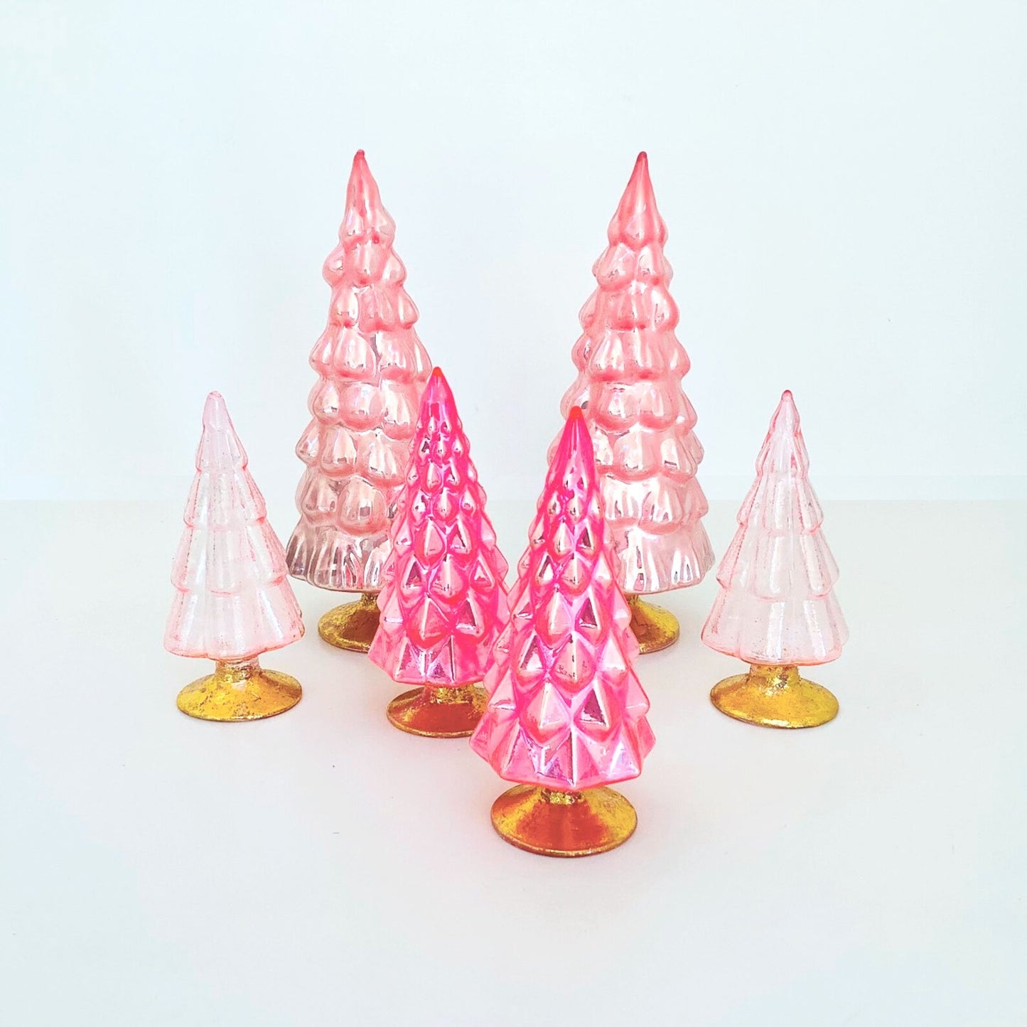 Pink Hue Small Glass Trees Set of 6