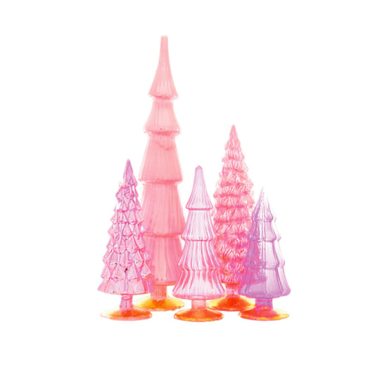 Pink Hue Large Glass Trees, Set of 5