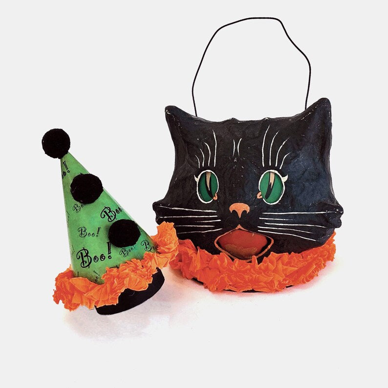 Sassy Cat Candy Bucket with Ruffle & Hat