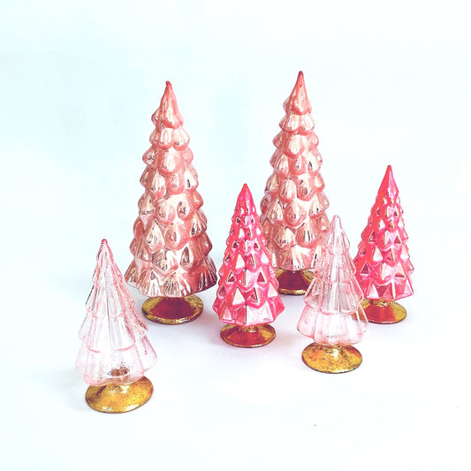 Pink Hue Small Glass Trees Set of 6