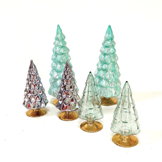 Snowfall Aqua Small Glass Trees Set of 6