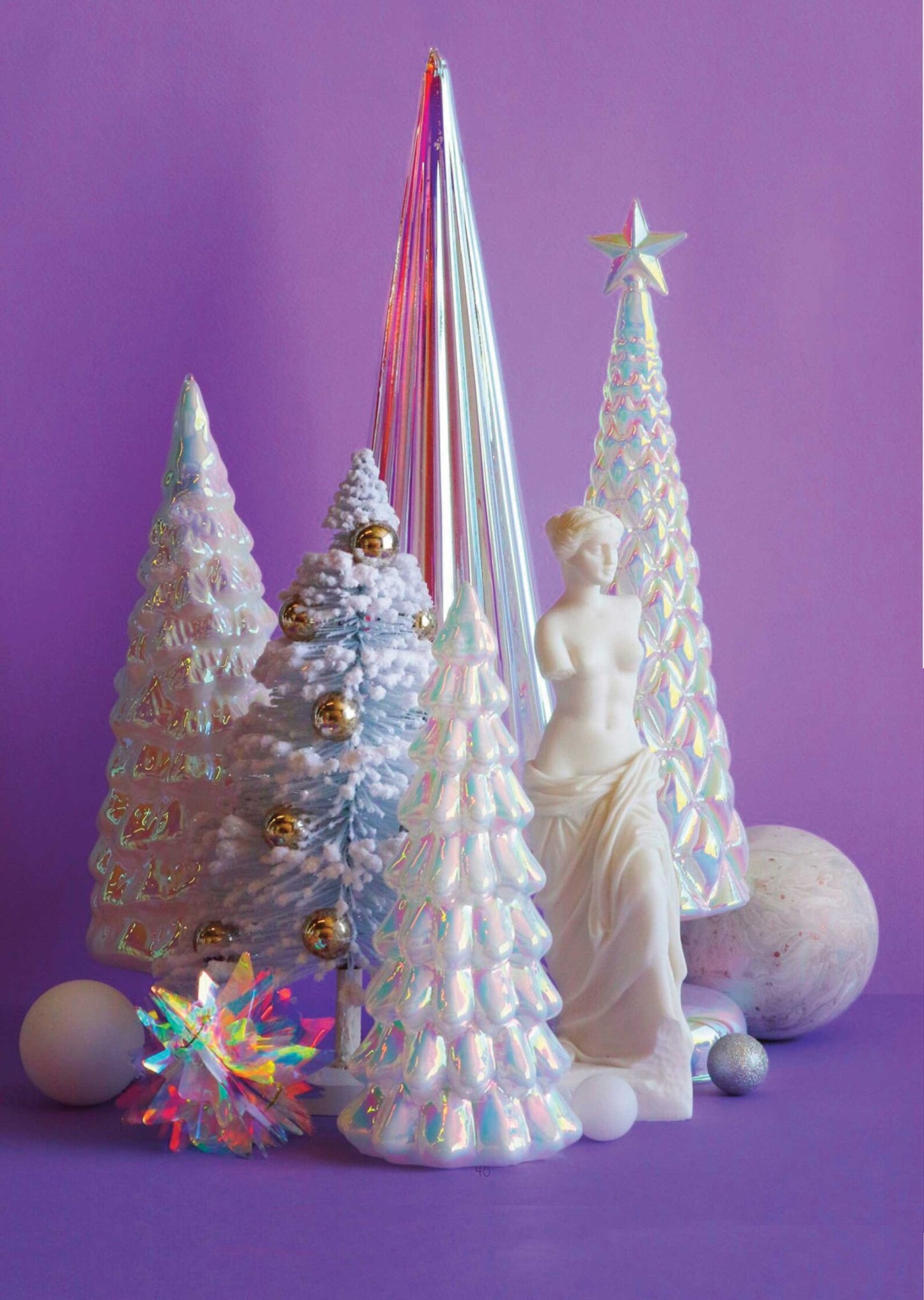 White Hue Glass Trees, Set of 5