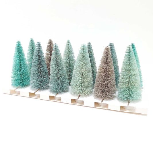 Winter Blue Bottlebrush Trees Set of 12