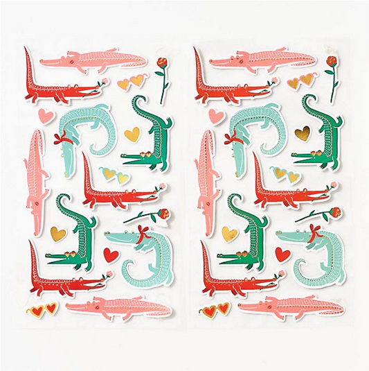 playful alligator images in red, green, pink, and mint