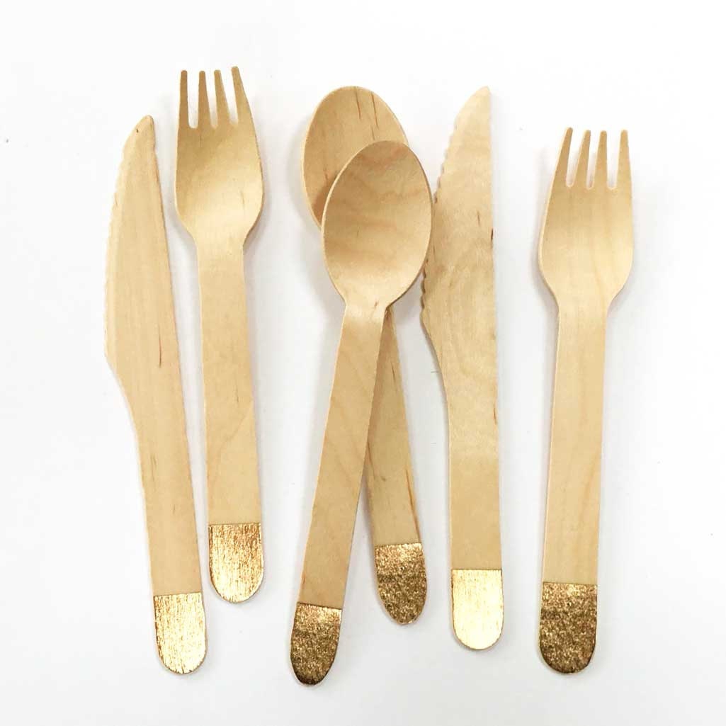 Gold Wooden Utensil Cutlery Set