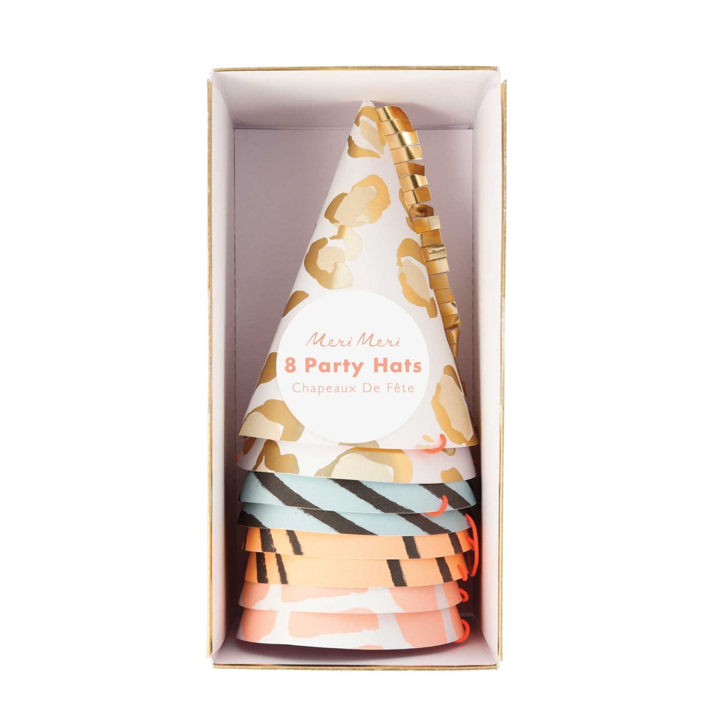 Safari Animal Print Party Hats with Gold Fringe