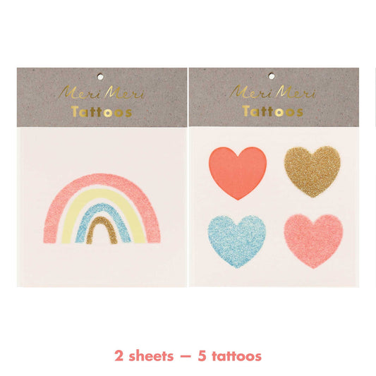 Rainbow & Hearts Small Tattoos