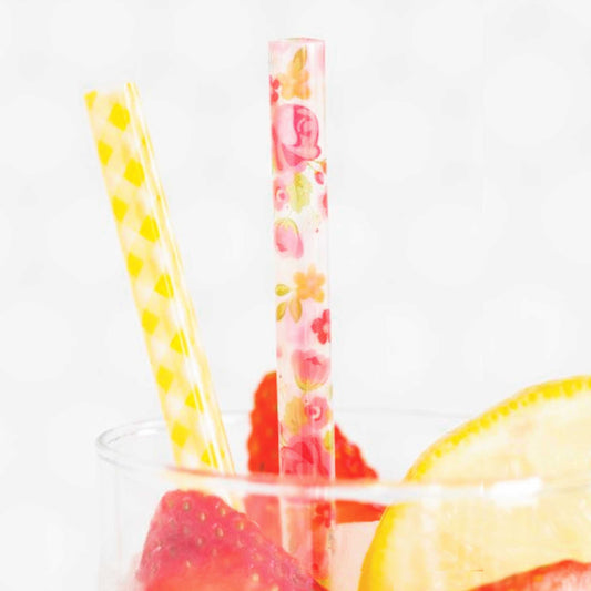 Bright Gingham Floral Reusable Straws