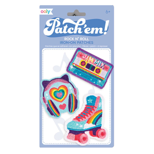 Rock ’n Roll Iron-on Patches: OOLY Roller Skate Headphones Mix Tape Set of 3