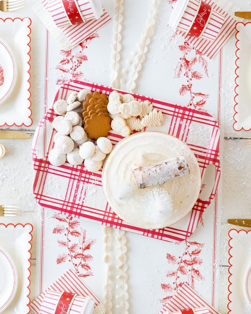 Red Plaid Bamboo Platter Holidays