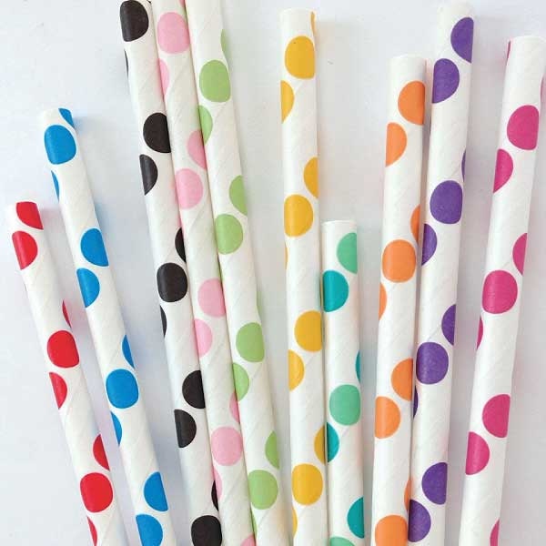 Rainbow Polka Dot Paper Straw (25)
