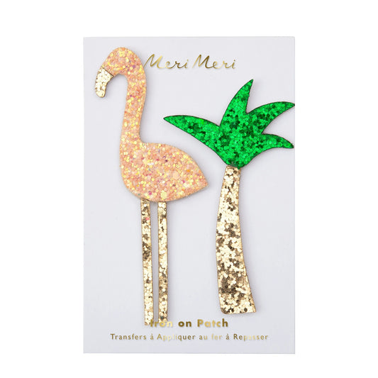 Iron on Patch Sequin Flamingo and Palm Tree Patch